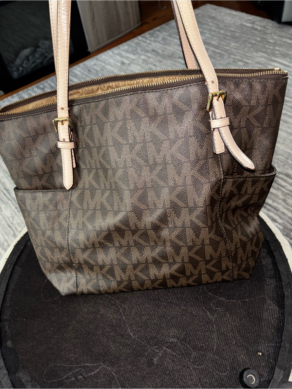 Michael Kors Brown Monogram Tote with Tan Handles